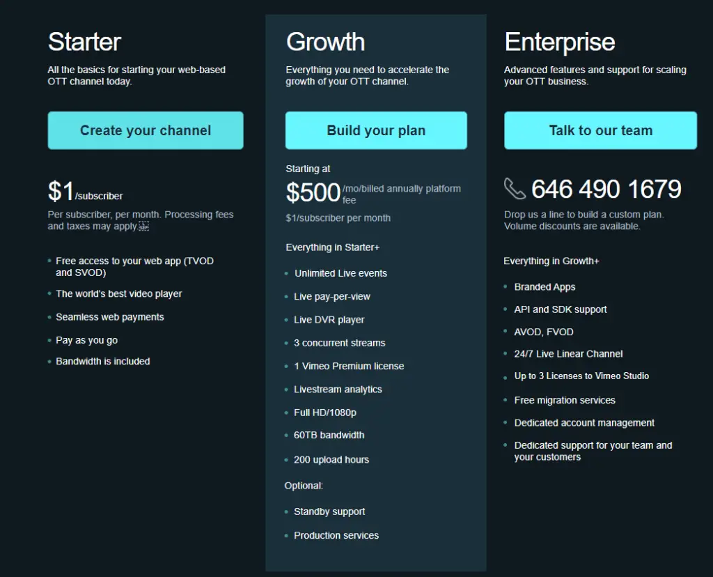 Vimeo OTT Price Plan